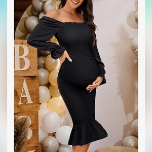 Off-Shoulder Black Maternity Mermaid Dress